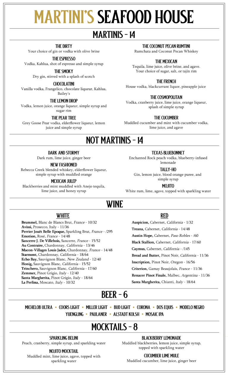 Drink Menu Martinis